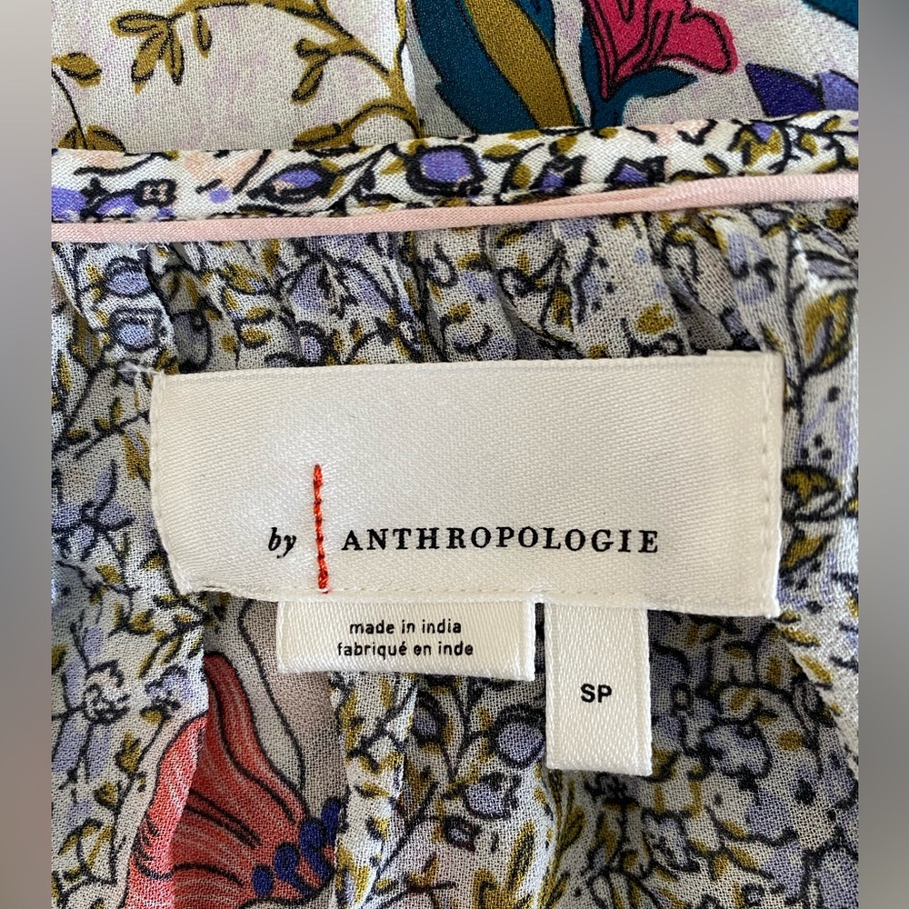 Anthropologie Floral Lined Blouse Kimono Dolman Sleeve Elastic Waist Size XS - Picture 7 of 10